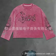 Cross-Border American Retro Heavy-Duty Washed Vintage Sweatshirt with Heavy-Duty 3D Digital Saint Lettering, Loose Fit for Men and Women