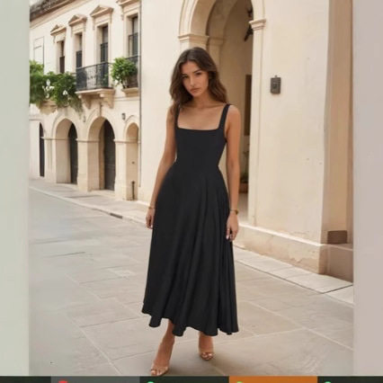 Elegant Solid Color Midi Dress for Women Slim Fit Spaghetti Straps Versatile Style Perfect for Parties and Events