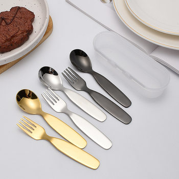 304 Stainless Steel Kidsren's Spoon and Fork Baby Eating Fork and Spoon Cute Small Spoon Food Supplement Tableware Set Spoon Spoon