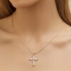 New Design White Imitation Opal Cross Pendant Necklace for Women Silver Jewelry
