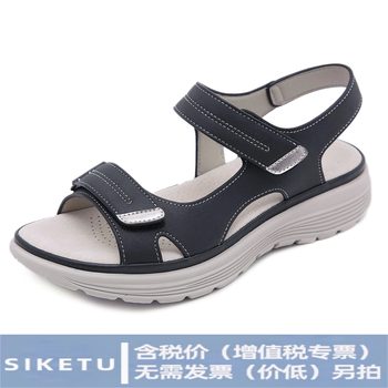 Summer 2025 New Genuine Leather Sandals Women's Sports Wind Wedge Lightweight Velcro plus size Slippers Women's One Piece Hair