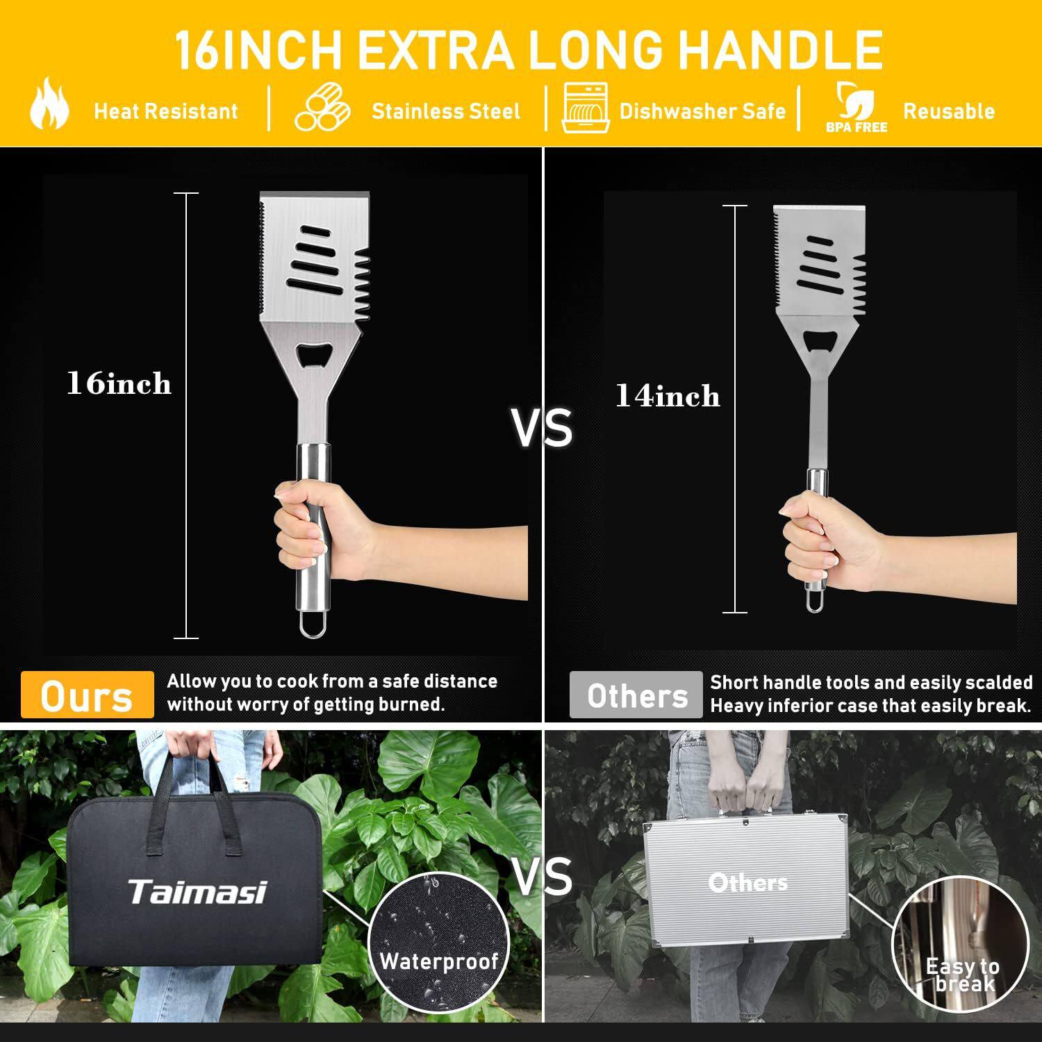 Amazon Stainless Steel Large Tube Handle Cloth Bag BBQ Tools Outdoor BBQ suit BBQ Tool Combination