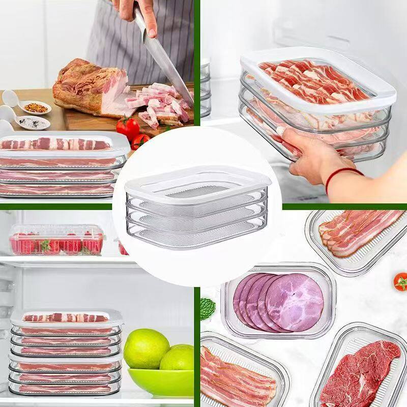 Delicatessen Meat Box Multi-Layer Refrigerator Sealed Storage Box Bacon Food Storage Box with Lid Transparent Packaging Fresh-Keeping Box