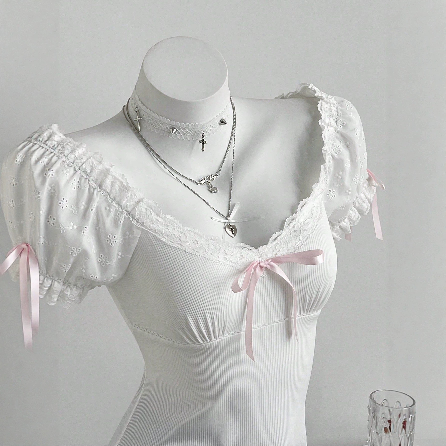 Summer Womens Short Sleeve T Shirt Bow Tie Detail Bubble Sleeve Soft Fabric Casual Wear Ready to Ship