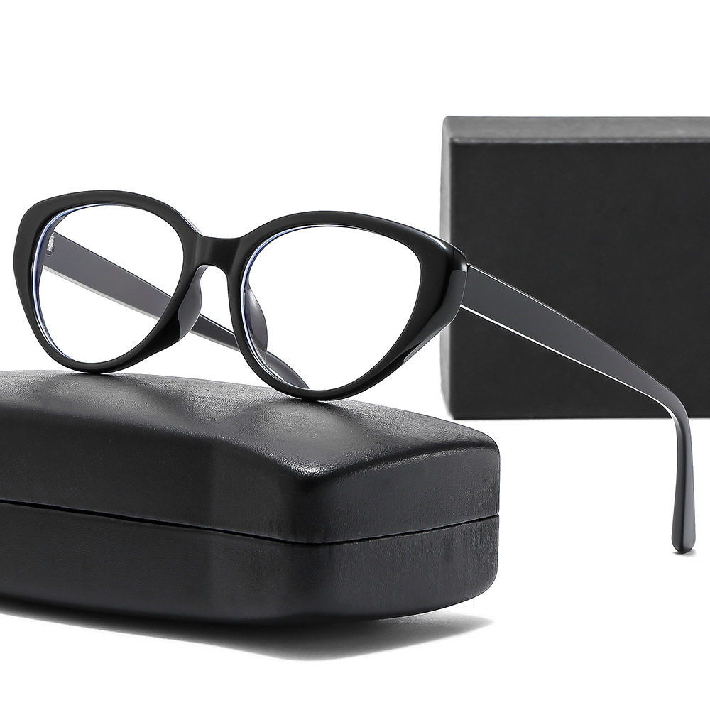 Popular Style Personalized Cat's Eye Anti-Blue Light Glasses Women's Short-Sight Mirror Fashionable Internet Celebrity Plain Black Frame Flat Mirror