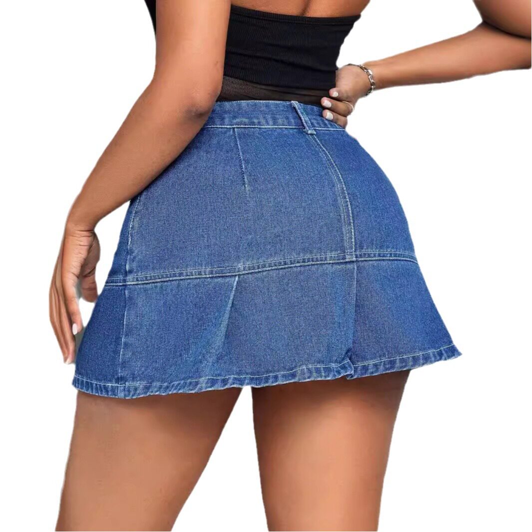 Denim Mini Skirt Elegant Casual Style High Waist Comfortable Fit Perfect for Work or Everyday Wear Wholesale
