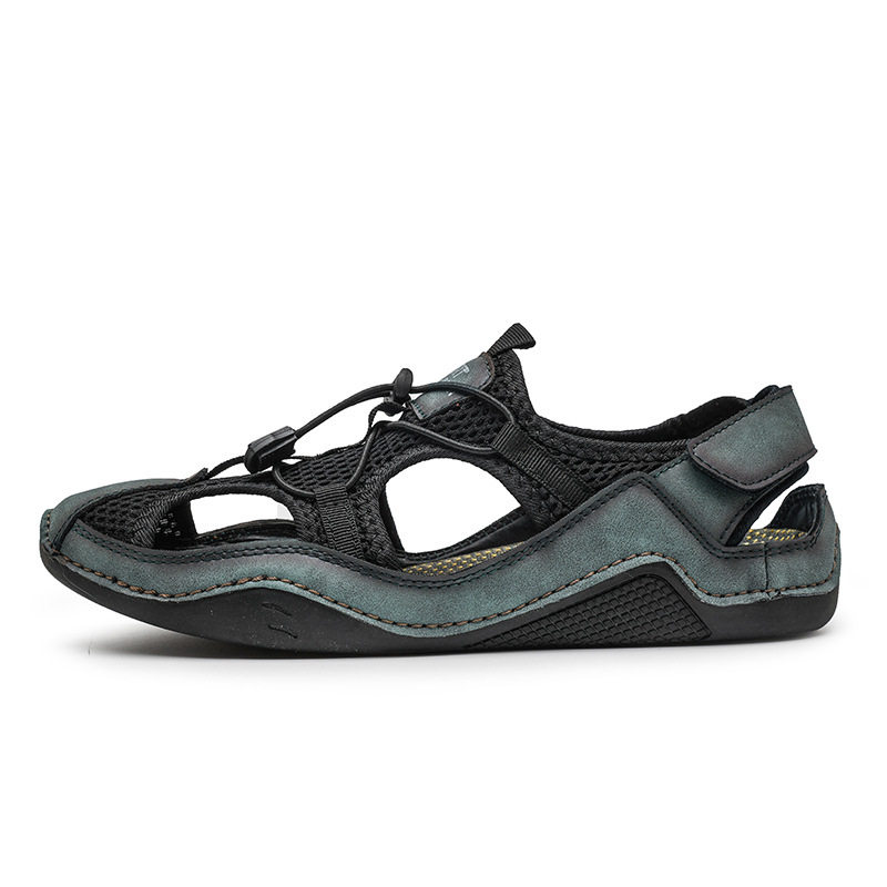 Dép Sandal Quai Dây Rút Nam Da Mờ Chống Trượt Chiều Cao Đế Khoảng 2cm Màu Đen, Nâu