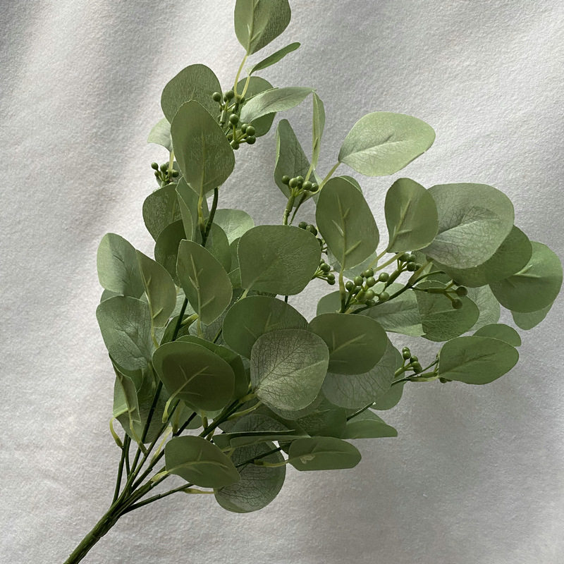 把束9叉带豆苹果叶人造装饰假花批发婚庆仿真花束室内摆件 假绿植