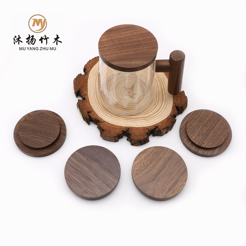 Factory custom tea cup solid wood cup lid glass cup teapot water Cup Universal black walnut cup lid dustproof cup lid
