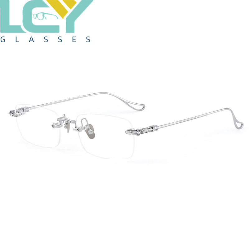Rimless Glasses, Trendy Men's Color-Changing Myopia Eye Frames, Ultra-Light, Can Be Equipped with Prescription Glasses, Men's Anti-Blue Light