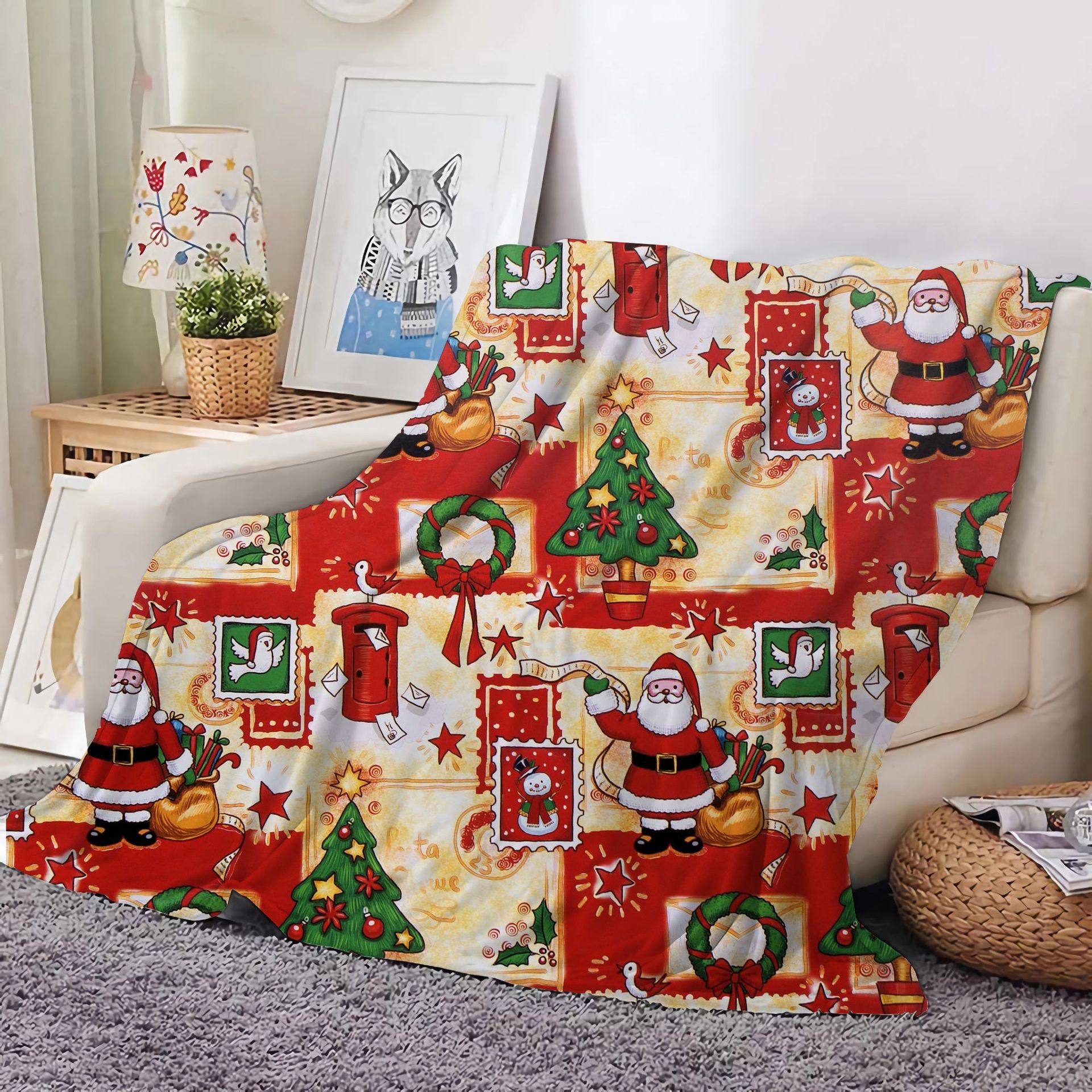 Christmas Decoration Blanket Holiday Blanket Red Festive Blanket Christmas Tree Polo Sofa Blanket Flannel Blanket