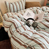 2025 New Mix and Match Stripesd Milk Velvet Four-Piece Set, One Pillowcase, Mint Chocolate