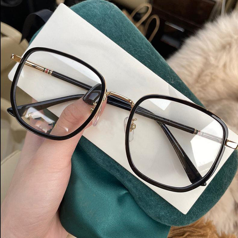 Myopia Glasses Men's Retro Anti-Blue Light Glasses Frame Women's High-End Fashion Black Frame Plain Decorative Flat Glasses