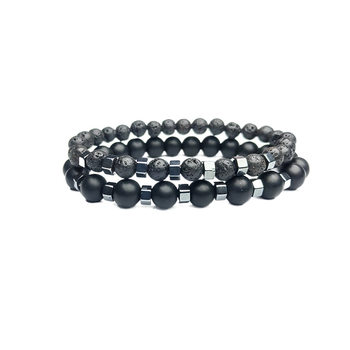 AliExpress 6mm8mm Black Frosted Lava Volcanic Stone Wear Black Gallstone Bead Elastic Bracelet Set Bracelet for Men