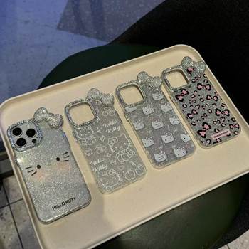 Diamond-Encrusted Glitter Cartoon Kt Cat Suitable for Apple 17Pro Max Phone Case New Iphone14/15 Bow Tie