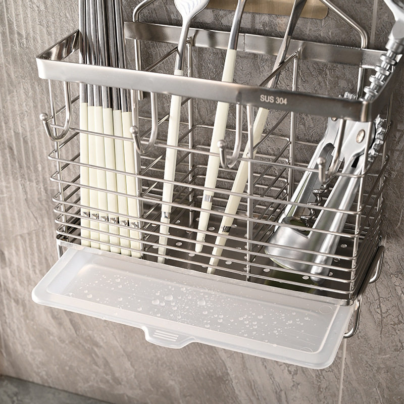 Stainless steel chopsticks storage box kitchen chopsticks cage wall-mounted chopsticks cage household knife spoon chopsticks holder