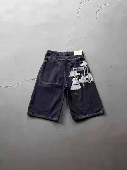 European and American Cross-Border Derschutze Embroidered Denim Shorts for Men, New Summer Style Y2K Street Hip-Hop Trendy Shorts
