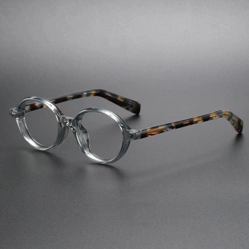 New Hong Kong style retro artistic myopia plate leg glasses frame men's and women's oval small frame plain glasses anti-blue light cross-border