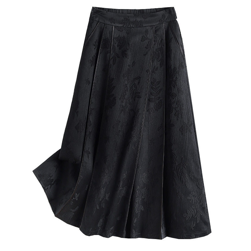 Jacquard High-Waisted Horse-Face Skirt, Chinese-Style Half-Length Skirt, New Fashion Style for Autumn and Winter 2024, Elegant Long A-Line Skirt