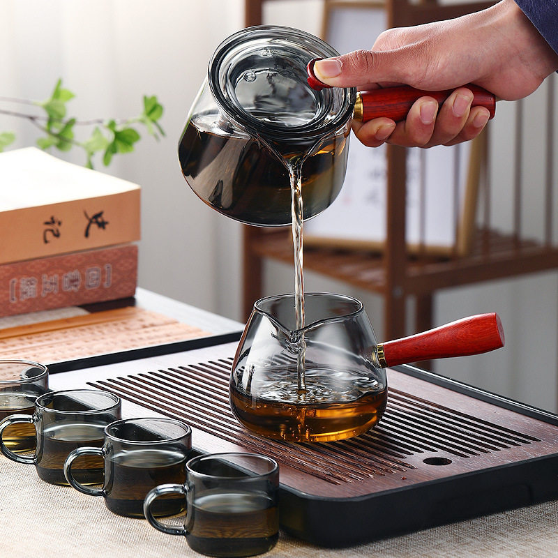 Glass Teapot High Temperature Resistant Side-to-tea Single Pot Tea Set Household Wooden-to-glass Flower Teapot Electric Ceramic Stove Boiling Teapot