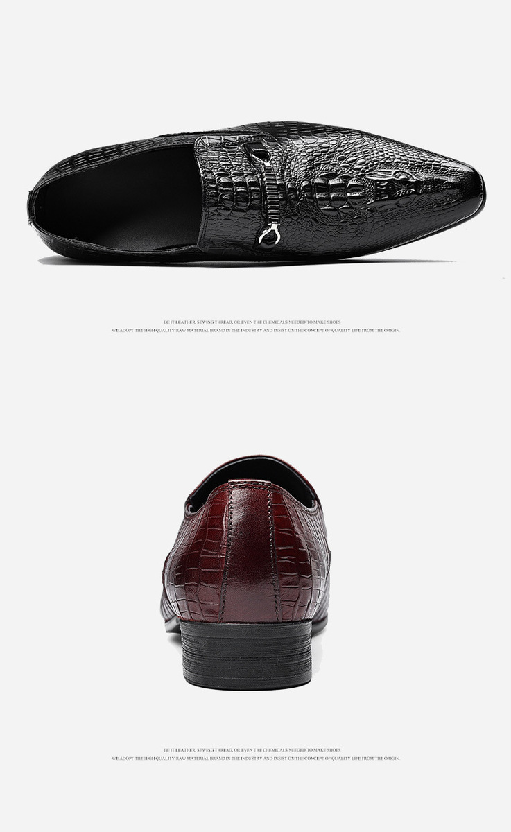 Giày lười nam mũi nhọn da bò thật dập nổi, giày slip-on công sở — Màu đen, Màu đỏ rượu
