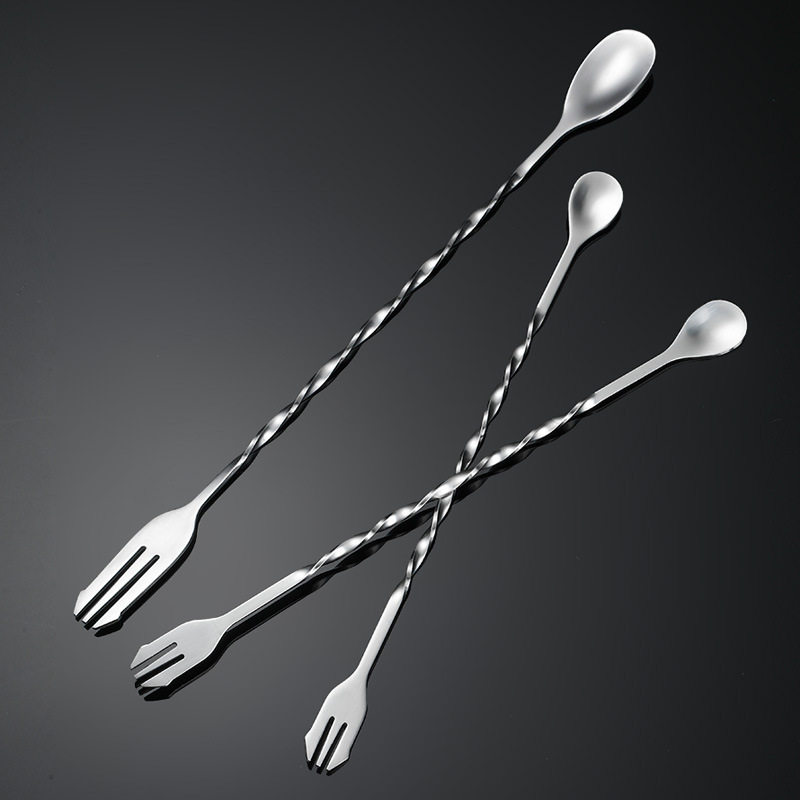 304 Stainless Steel Spoon Bar Spoon Mixing Spoon Coffee Stirring Spoon Milk Tea Spoon Bar Double-Headed Long-Handled Spoon