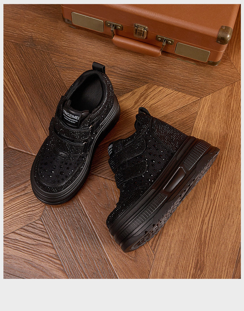 Giày sneaker nữ đế dày chunky trắng phối lưới thoáng khí gót 12 cm — Trắng, Đen chi tiết 19