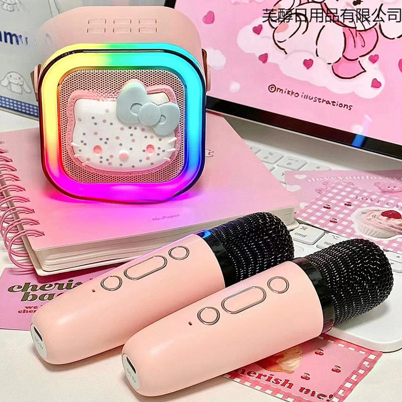 2025 New Hot Selling Record Player Bluetooth Speaker Cute Cat Microphone Singing Audio Birthday Girl with Microphone