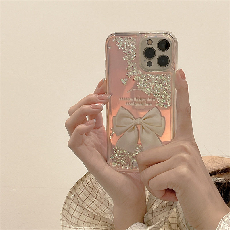 Bowknot Diamond Quicksand Case Suitable for Apple 17 Pro Max Phone Case iPhone 13/14 Set 16 Anti-Drop 2 for Women