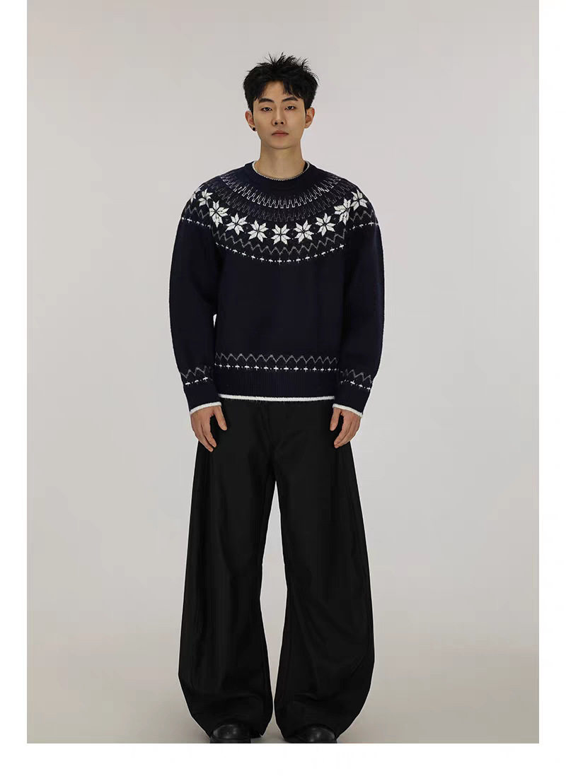 圆领毛衣针织衫男潮牌帅气秋冬季打底衫2024新款男士气质修身上衣