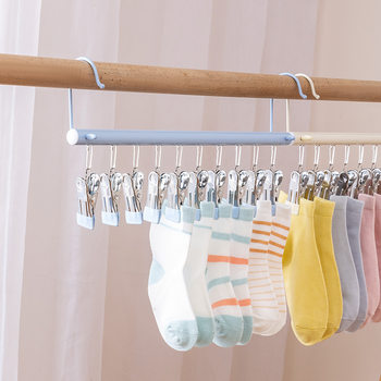 Punch-free stainless steel drying rack drying socks clip foldable underwear socks storage artifact double hook 10 clip
