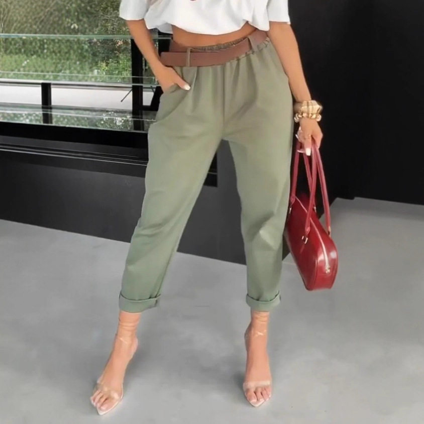 Womens Casual Slim Fit Solid Color Pants Pocket Design Versatile Style Summer Collection Wholesale Available
