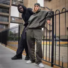 American-Style Simple Sports Casual Home Wear Autumn and Winter Warm Hoodie Unisex Trendy Brand Loose Sweatpants Set