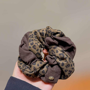 New Leopard Print Splicing Scrunchie Trendy Girl Bun Hair Tie Ponytail Elegant Hair Rope Retro Hair Accessory