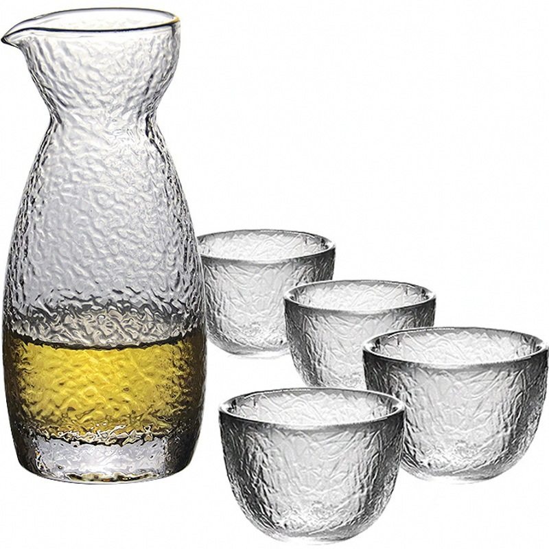 Japanese-Style Hammered Transparent Glass Eagle's Beak Sake Set Rice Wine Warmer Sake Cup Sake Jug Wine Set Wholesale