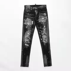 D2 New Style Ripped Personality Jeans with Ink Splatter, Trendy Brand Fashion for Men, Patched, Stretchy, Slim Fit, Skinny Jeans D2