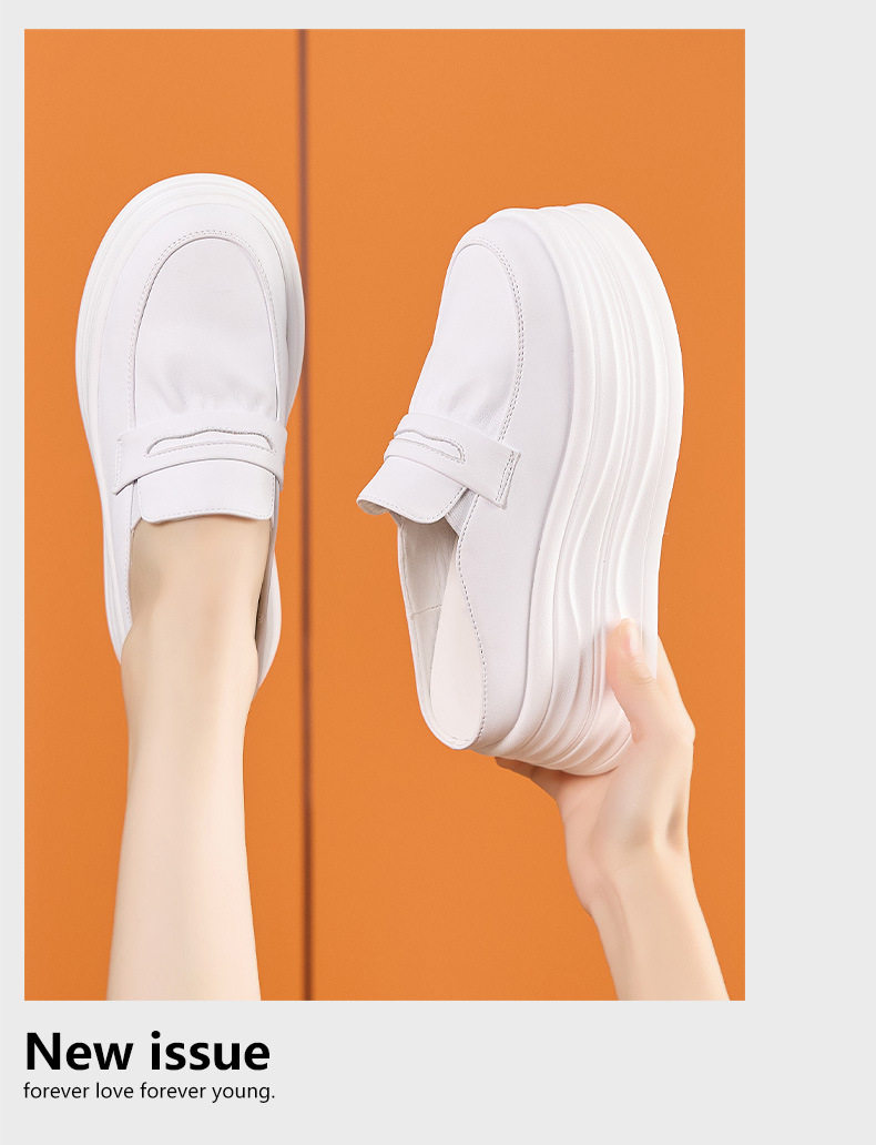 Giày thể thao nữ đế xuồng platform gót siêu cao 8 cm — Trắng, Bạc chi tiết 12
