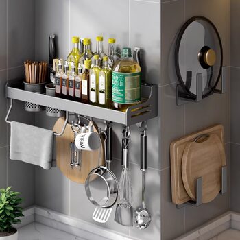 Kitchen Storage Rack Punch-free Household Wall-mounted Storage Integrated Multi-functional Supplies Daquan Seasoning Chopsticks Cage Knife Holder