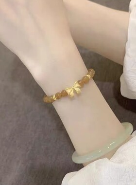 蝴蝶结手链铜镀沙金在逃公主仿和田玉琉璃珠手串串珠送女友