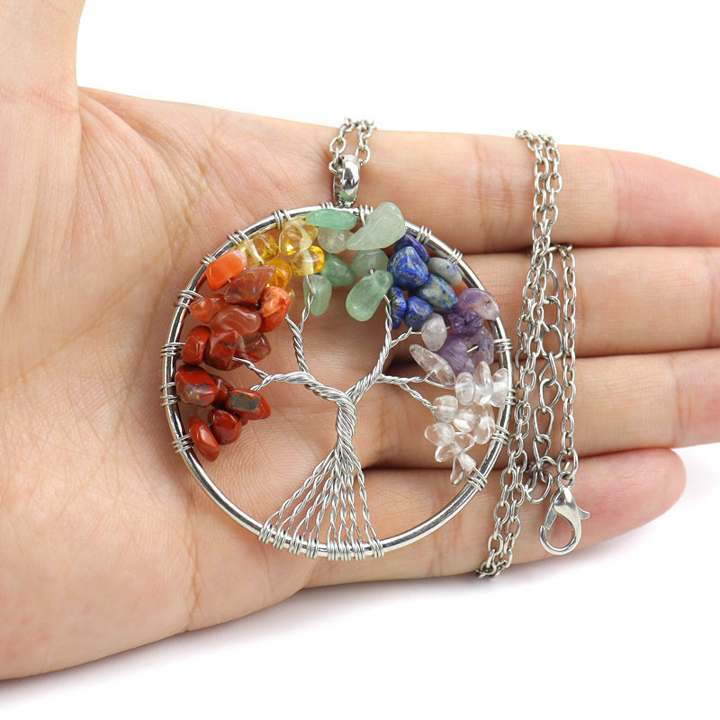 Foreign trade natural gravel crystal life tree colorful natural stone fortune tree necklace factory direct N82