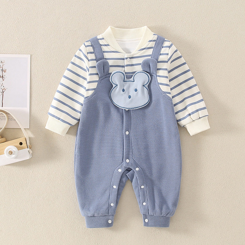 Newborn Clothes Autumn Long Sleeve 0-6 Months Baby Jumpsuit Spring and Autumn Pure Cotton Striped 100 Days Baby Hare Clothes