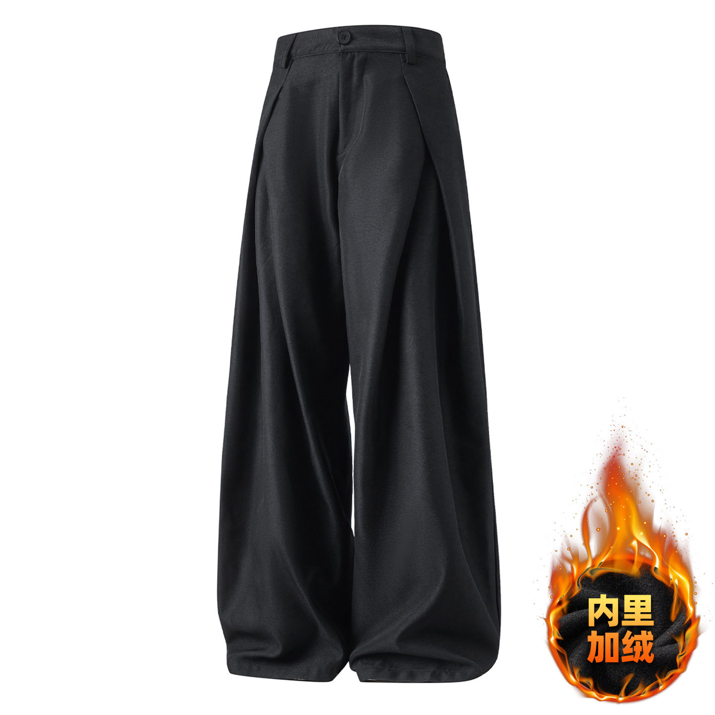 交叉打褶设计垂感休闲西裤男秋季款质感宽松直筒裤潮牌复古长裤子