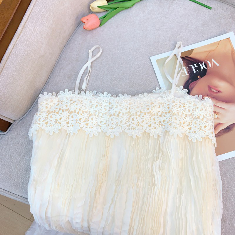 Đầm maxi hai dây cổ tròn dáng xòe phối ren ngực, phong cách thanh lịch — Màu be nhạt - chất lượng cao