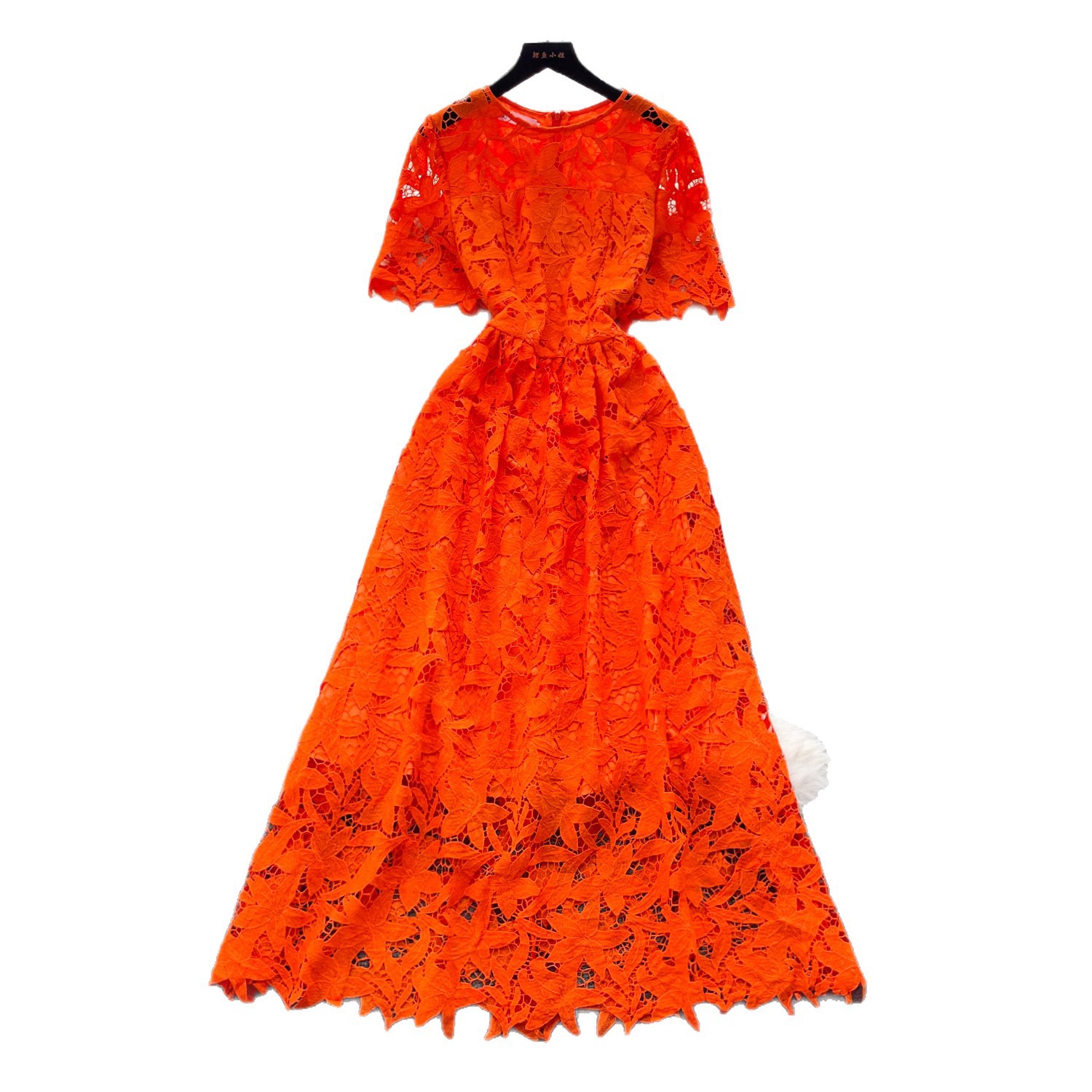 French Lace Short Sleeve Dress Hollow Out Waist Defining A Line Silhouette Elegant Summer Office Wear Wholesale