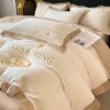 Advanced Version of High-Density Matte Wide-Brimmed Pure Color Milk Velvet Four-Piece Set with Double Embroidery Skin-Friendly and Warm Bedding Set