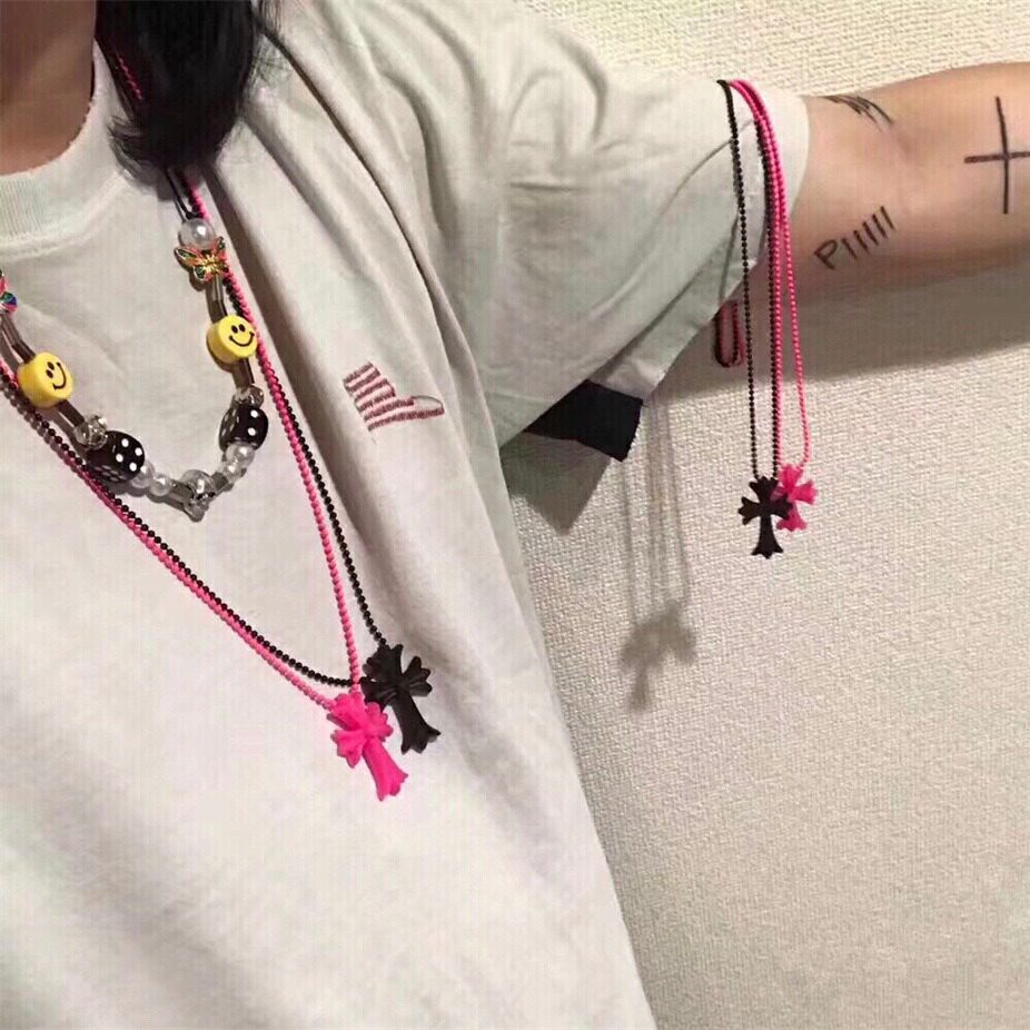 Trendy Joker Color Silicone Cross Necklace Vintage Men's and Women's Rubber Love Lock Sword Pendant Necklace