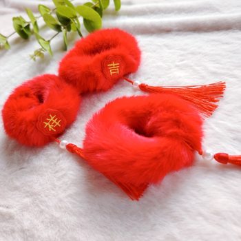Autumn and Winter New Hair Accessories Wholesale Big Red Plush Hair Band Decorated with Flower Characters Tassel Ball Headband