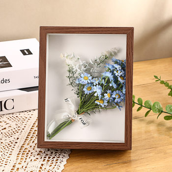Wooden Stereo Hollow Dried Flower Photo Frame DIY Table Home Decoration Ornaments Holiday Gift Decorative Dried Flower Photo Frame