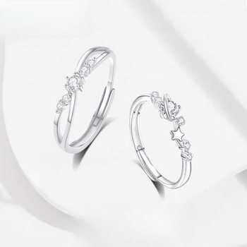 Planet Travel Diamond Cross Ring Couple Ring Fashionable Versatile Light Luxury Pair Ring Zircon Ring Opening Adjustable