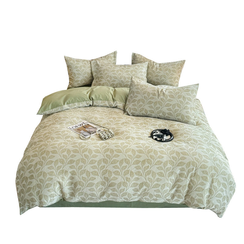 Light Luxury Cotton Sanding Bed Four-piece Set High-grade Pure Cotton Double-layer Yarn High-grade Bedding Quilt Cover Bed Sheet Three-piece Set